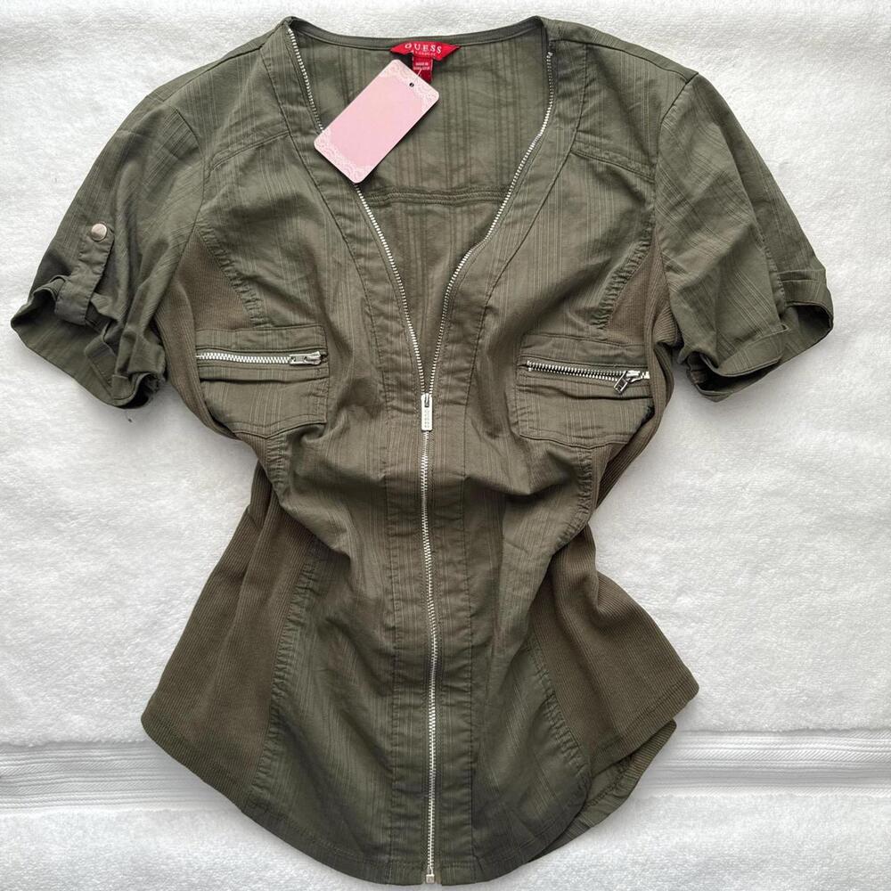 vintage y2k army green guess zip up